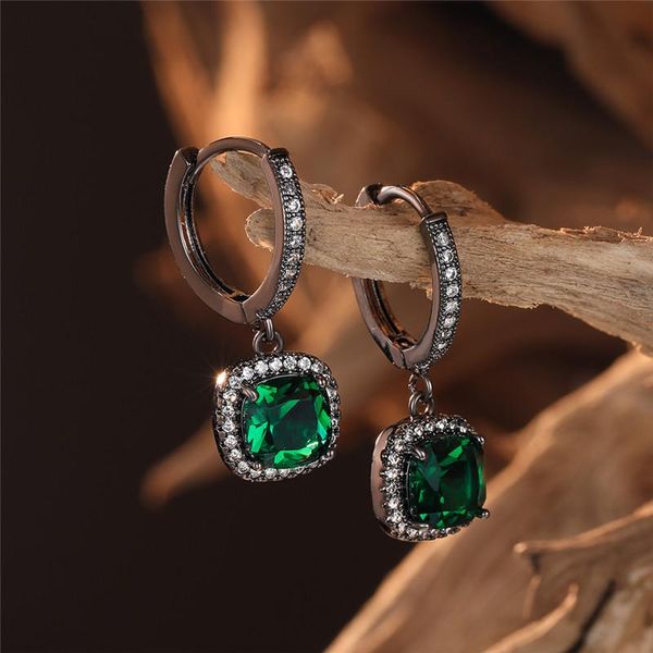 

dangle & chandelier green crystal zircon square stone drop earrings for women wedding jewelry vintage fashion black gold multicolor, Silver