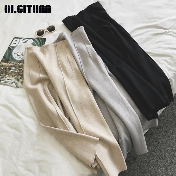 

new 2018 winter knitted women pants high waist loose ankle length wide leg pants thicken warm trousers female1, Black;white