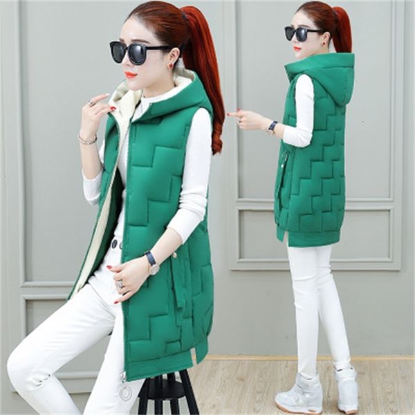 

2021 new down cotton outwear female green 8 colours plus size korean fall thin fashion with hood women's waistcoat 4edj, Black;white