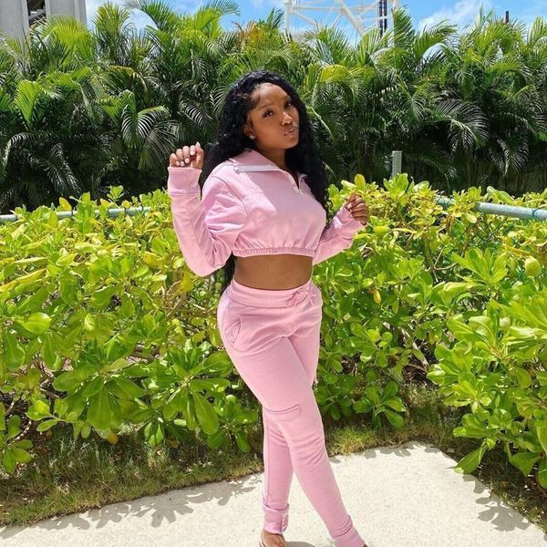 

32r6318 autumn winter women casual fashion solid navel sports two piece set and pants tracksuit sweatsuit outfits1, Gray