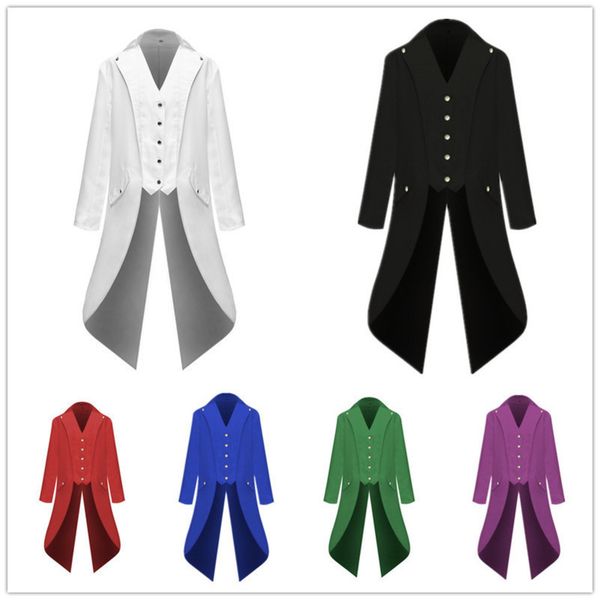 

long punk men's fashion solid color tuxedo uniform coat dress, Black;gray