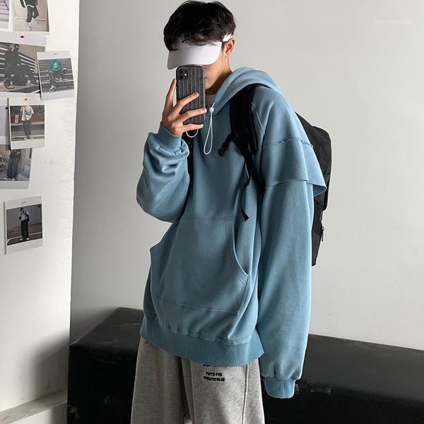 

men's sweaters autumn neutral hong kong style pullover fake two piece hooded sweater1, White;black