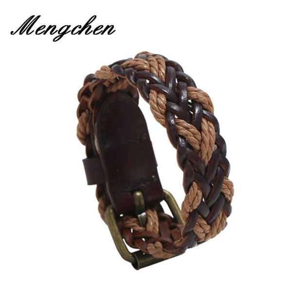 

charm bracelets vintage handmade woven multilayer leather bracelet men fashion braided rope wrap bangles male gift, Golden;silver