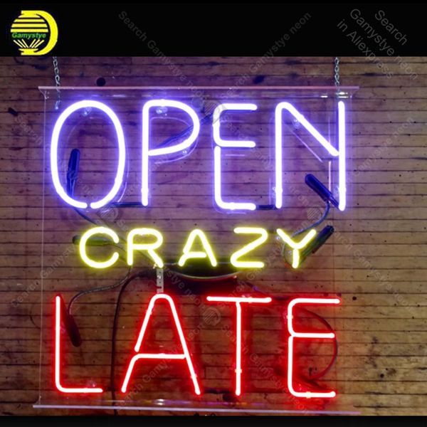 

neon sign for open crazy late lamp tattoo display real glass tube decorate handcraft advertise custom neon light with board