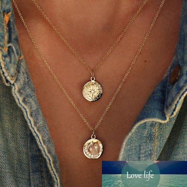 

new fashion boho star moon necklace double layered necklace gold chain choker coin necklace women accessories collares femme, Silver