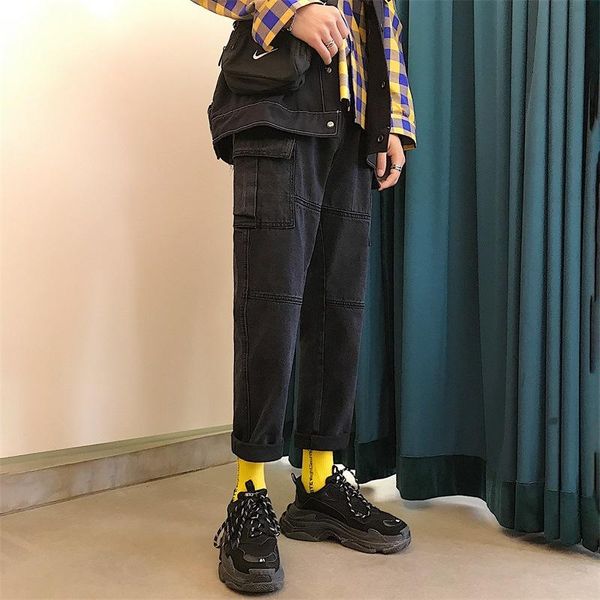 

men's jeans wholesale 2021 teenagers denim super straight autumn winter multi pocket same style korean fashion harem pants, Blue