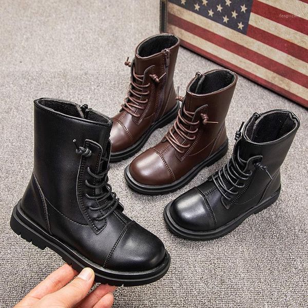 

boots autumn and winter girls casual leather princess soft bottom children shoes1, Black;grey