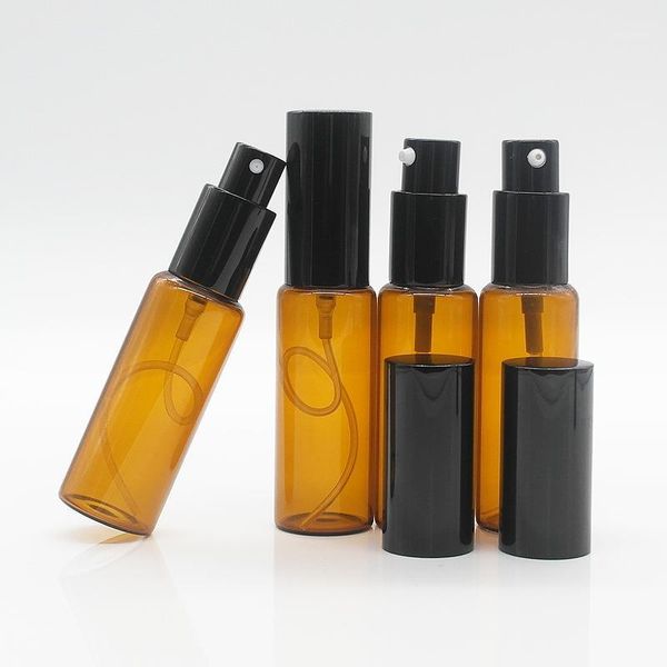 

5pcs/lot 30ml amber empty glass perfume bottles with black pump cosmetic container for cream in refillable1