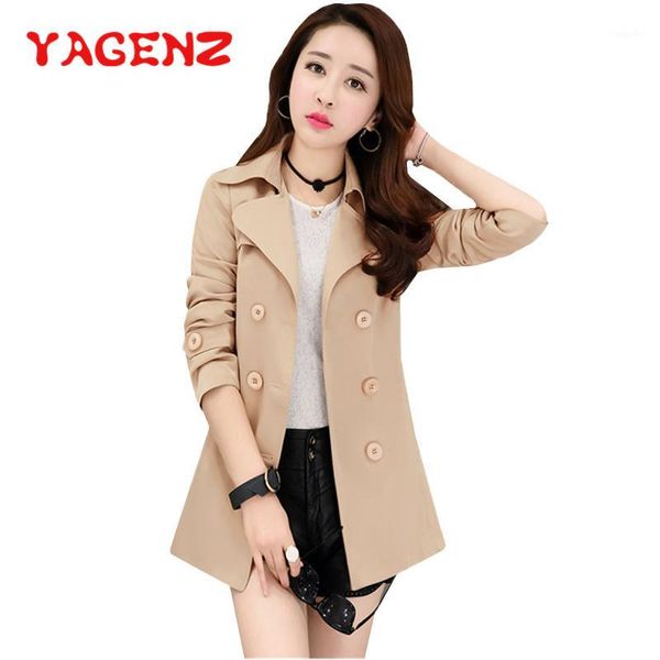 

yagenz thin trench coat women short coat oversized spring and autumn clothes female basic coats with belt short windbreaker 4281, Tan;black