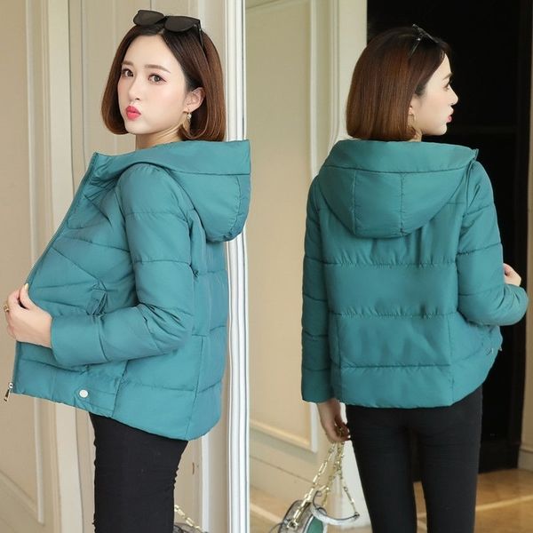 

new arrival short solid color hooded cotton coat warm thick winter women clothes parka white jacket 0.8 201014, Black