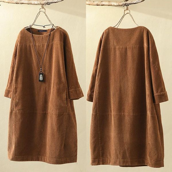 

corduroy dress autumn women kaftan casual sweatshirt long sleeve tunic vestido female solid hoodies robe plus size 7 kg-24, Black;gray