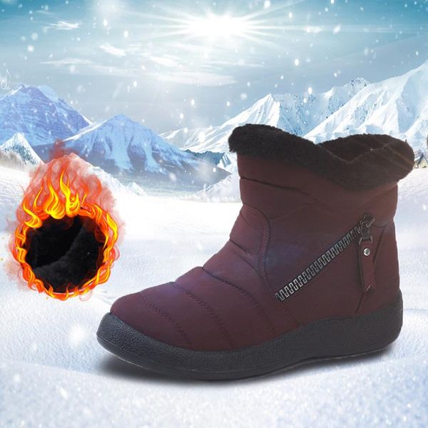 

shoes winter women snow boots 2020 zipper ladies keep warm faux fur ankle boots woman plush female fashion comfort flat shoes, Black