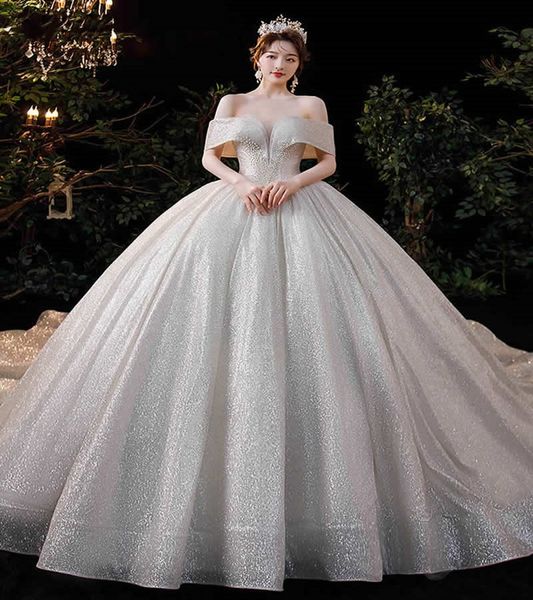 

ball gown wedding dress sweetheart off the shoulder beading long plus sizes bride gown sequin 2022 vestidos de novia, White