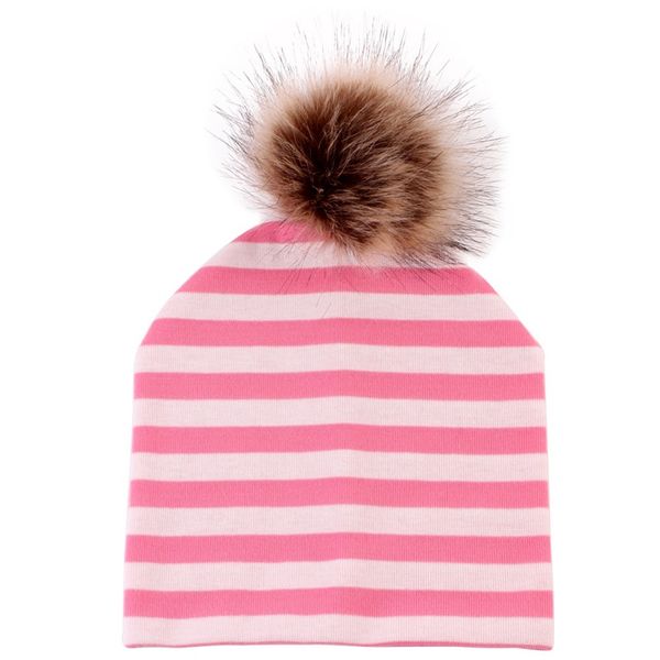 

newborn winter warm striped knit cap double fur pompom ball beanies cap baby boys girls fashion hip hop hats party favor 59 p2