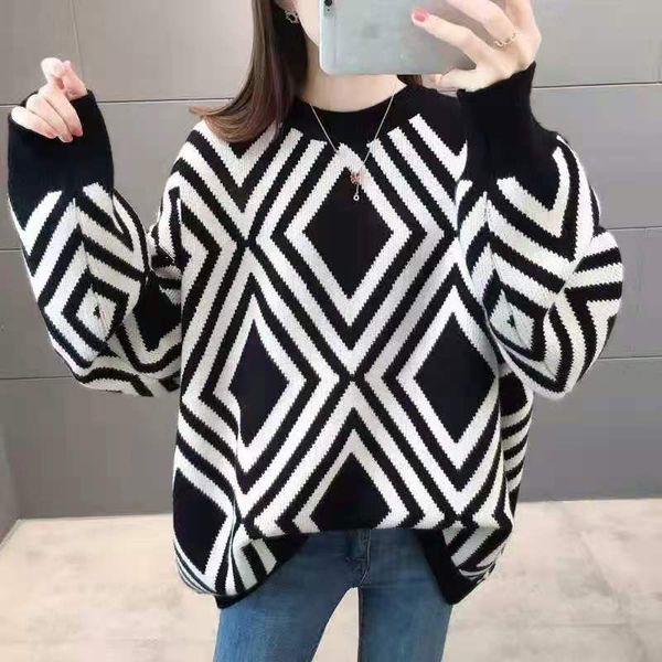 

ladies knitted jumpers women female sweaters new 20ss autumn fashion splicing pattern casual lady coats winter clothes baggy sweater, White;black