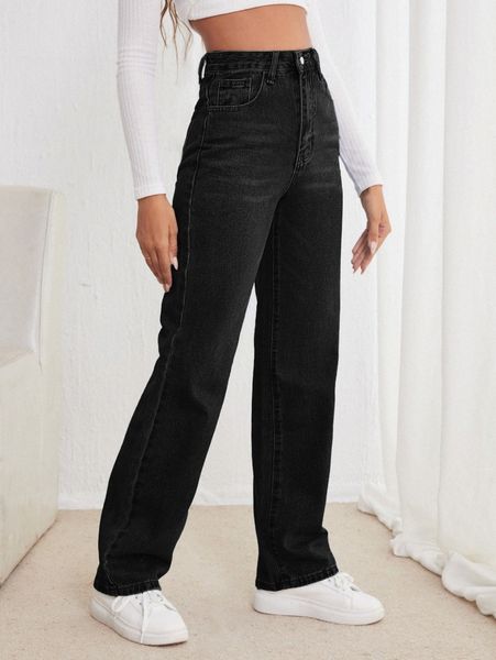 

high waisted straight leg jeans y6lj#, Blue