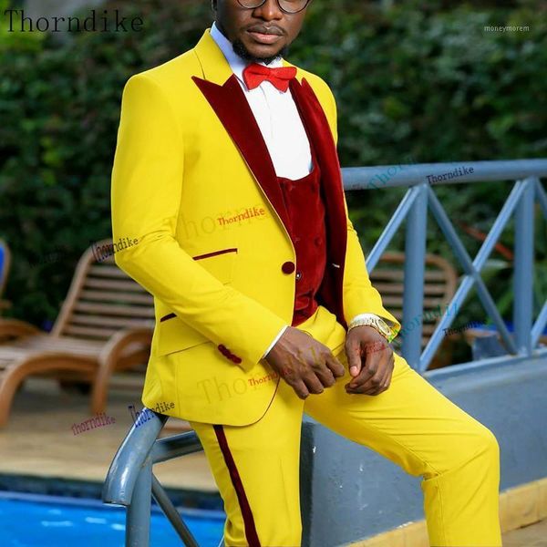 

men's suits & blazers thorndike latest coat pant designs yellow+burgundy men suit slim fit 3 piece tuxedo groom wedding custom prom bla, White;black