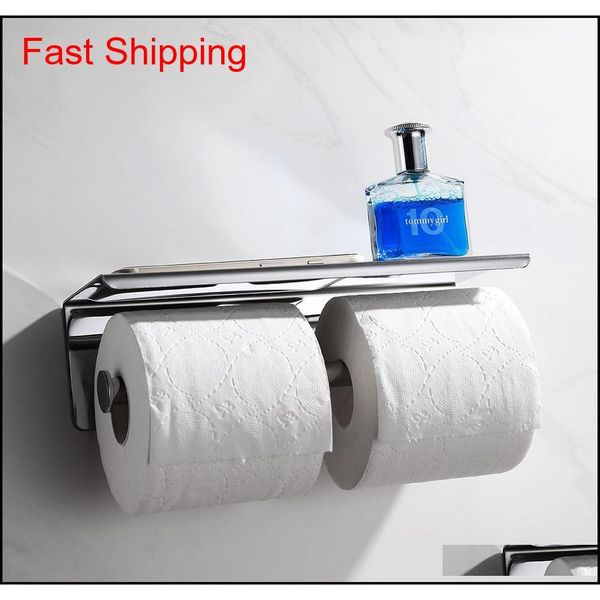 

double ring toilet paper holder big shelf black & brushed gold & chrome stainless steel qyllnh new_dhbest