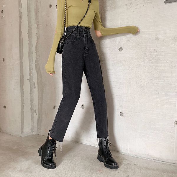 

2020 autumn new hong kong style high waisted slim wide leg washed rippled jeans pants women's wear