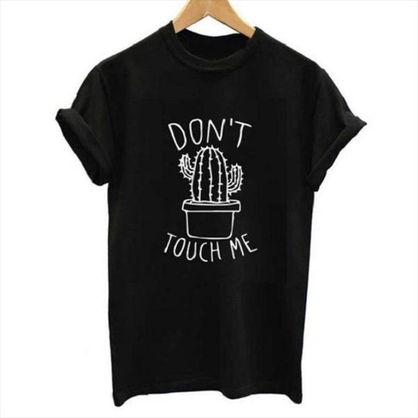 

dont touch me letter cactus print t shirt women short sleeve o neck loose tshirt 2020 summer women tee shirt, White