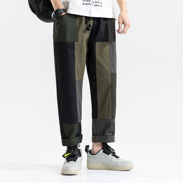 

summer cargo black casual jogger fashion personality men's color matching straight trousers loose street pants