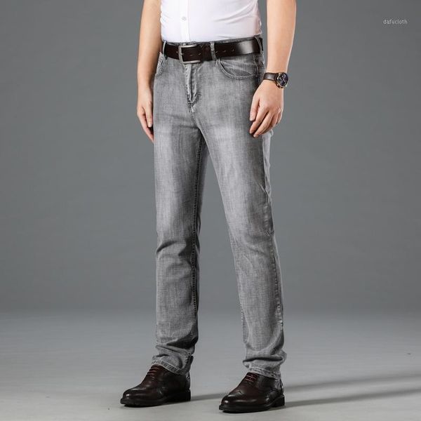 

summer new jeans men business casual straight thin pants men's plus size 40 size cotton jeans1, Blue