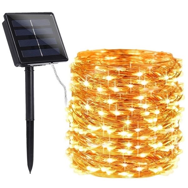 72FT 22M 200 LED Strip Home Jardim de Cobre Fio Luz Fada Fada Ao Ar Livre Automóvel Solar Decoração de Festa de Natal Y201020