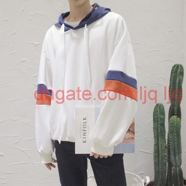 

men hoodies oversize 3xl blue red panelled patchwork sweatshirt fashion outwear simple loose student pullover, Black
