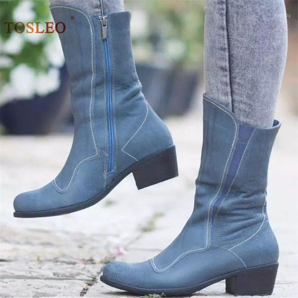 

boots 2021 fashion women spring autumn middle heel solid color leather plus size 421, Black