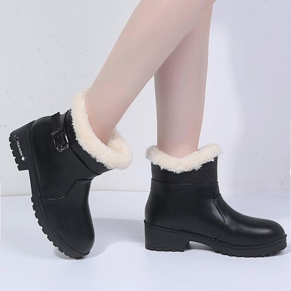 

ladies winter boots 2020 winter new snow boots short cylinder plus size velvet warm low heel women's cotton shoes, Black