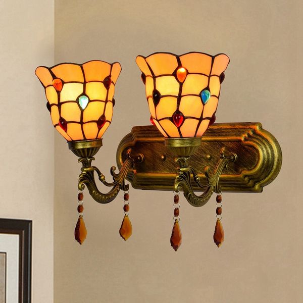 

two heads bathroom mirror light stained glass wall lamps european home decor bedside aisle wall sconces led light fixtures