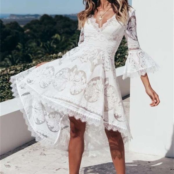 

long short back lace flared front sleeve drs, Black;gray