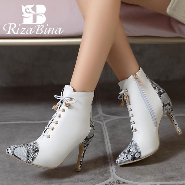 

boots rizabina women ankle fashion cross strap thin high heel winter shoes woman warm zipper short boot party size 34-43, Black