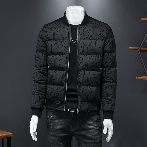 

2022 new men's thick coat white duck down jacket casual letter printing autumn and winter trend warm stand collar clothes, Black