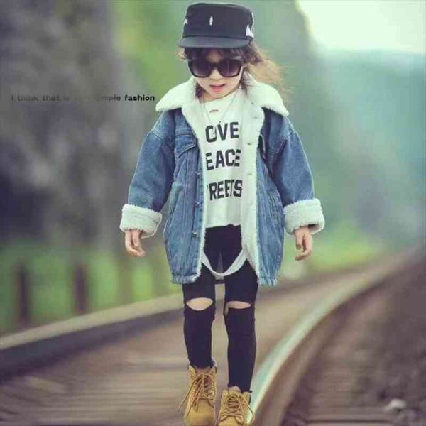 

baby girl boy denim jacket fleece thick toddle kid cashmere jean coat child windbreaker baby outwear spring autumn winter, Blue;gray
