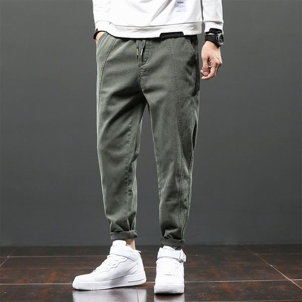 

japanese style fashion men jeans loose fit elastic casual harem pants streetwear vintage designer hip hop wide leg trousers male, Blue