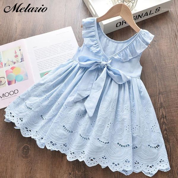 

girl's dresses melario fashion girl baby ruffles drawstring bow clothes children sleeveless kids crew neck dress1, Red;yellow