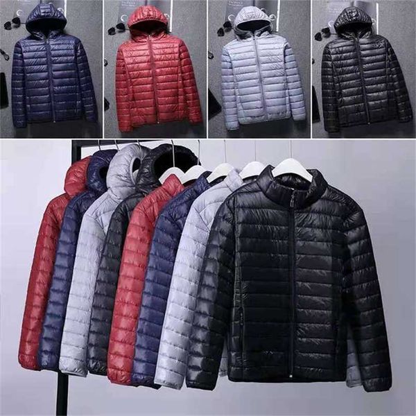 

spring and autumn fashion boutique white duck down solid color lightweight men's casual hooded down jacket male down jacket 220105, Black