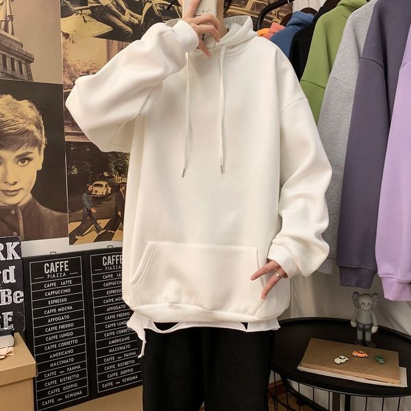 

cjpab solid coat hoodie men's sweater color brand hooded sweater sweatercotton autumn loose pullover cotton trendy ins lovers large siz, Black