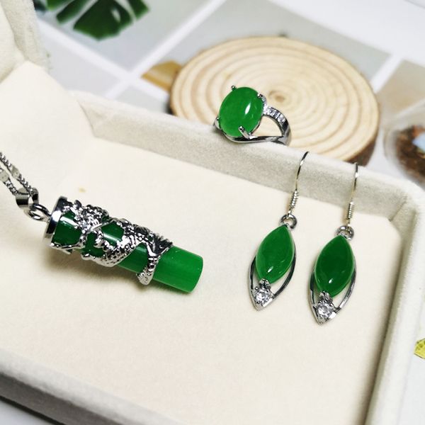 

jadery ожерелье real дракон 925 серебряные наборы cz green jade серьги / кольца для женщин этнические урожай fine jewelry новый, Golden;silver