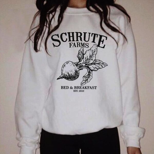 

new cute radish grows on the schrute farms sweatshirt printed letter and breakfast graphic hoodies long sleeve hoody clothing, Black