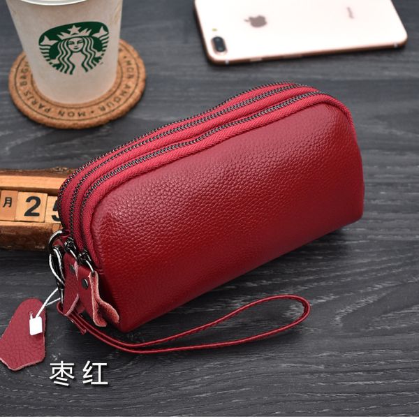 

hbp head layer leather women's new hand bag lyneous pattern three-layer zipper wallet casual mobile phone bag soft, Red;black