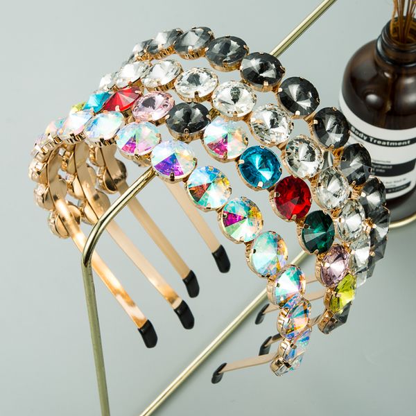Luxuriöses mehrfarbiges Kristall-Stirnband für Damen, elegantes geometrisches glitzerndes Strass-Metallgürtel-Haarband für Mädchen, Party-Haar-Accessoire