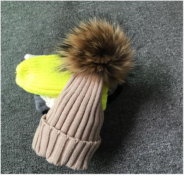 

cllikko knitted real fur hat 100% real raccoon fur pompom hat 2019 winter women hat beanie for women soft warm fe qylexh, Blue;gray