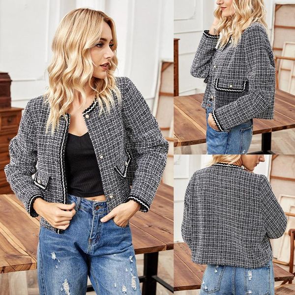 

women's jackets autumn winter concise exquisite short coat long sleeve loose single breasted giubbotto donna veste carreaux femme, Black;brown