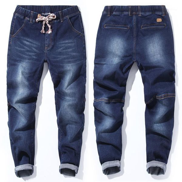 

new men simple slim stretch straight jeans male blue black cotton elastic waist casual denim cargo jeans pants plus size 6xl 6xl1
