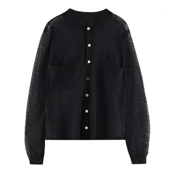 

women's jackets perhaps u sunscreen jacket women's black white long sleeve thin breathable single-breasted pocket casual clothes c, Black;brown