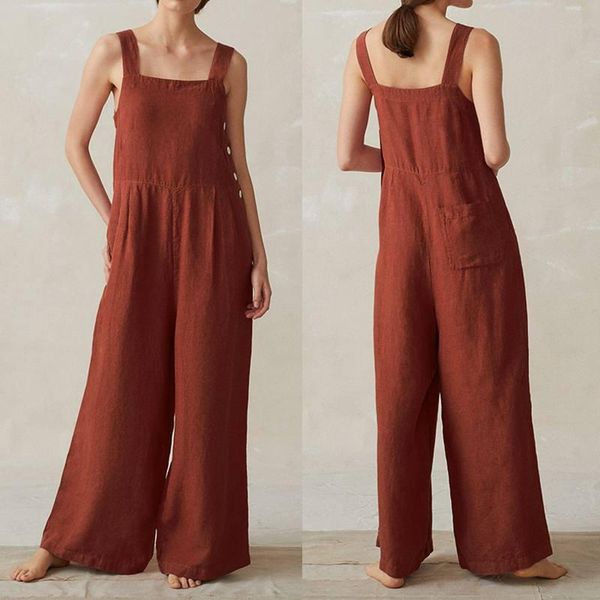 

women's jumpsuits & rompers women wide leg zanzea summer fashion straps solid cotton linen overalls dungarees casual loose long suspend, Black;white