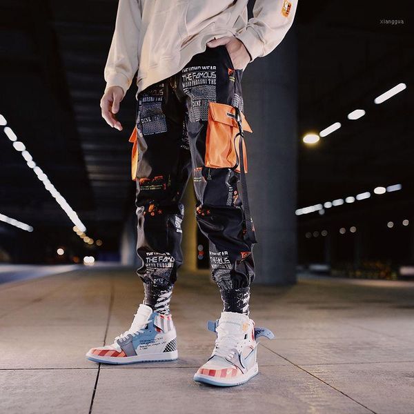 

side stripe track jogger pants men 2020 reflective label track harem pants homme streetwear male hiphop1, Black