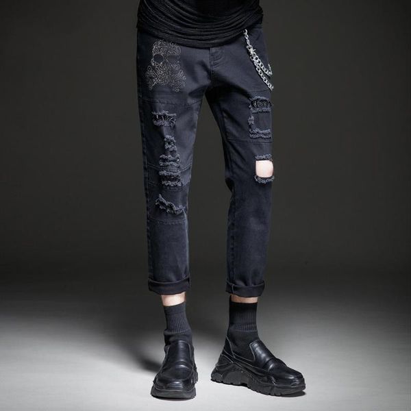 

men's jeans male unique night shines black 2021 summer style denim with ripped pants trousers by201116100, Blue